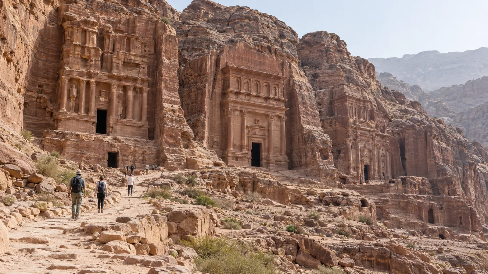 Petra's Royal Tombs viewed from the archaeological site path.